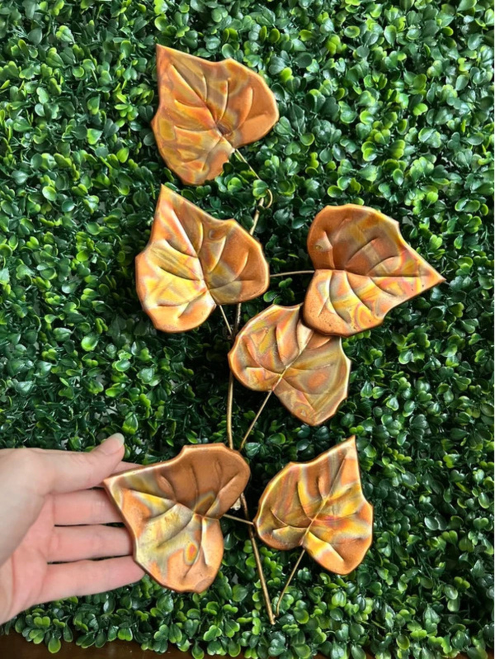 Vintage Copper Metal Leaf Wall Decor 14” Fall Autumn